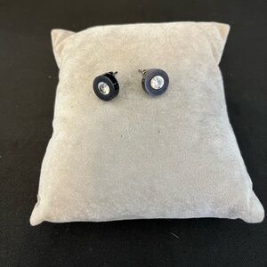 Black Rhinestone Stud Earrings by Steeltime